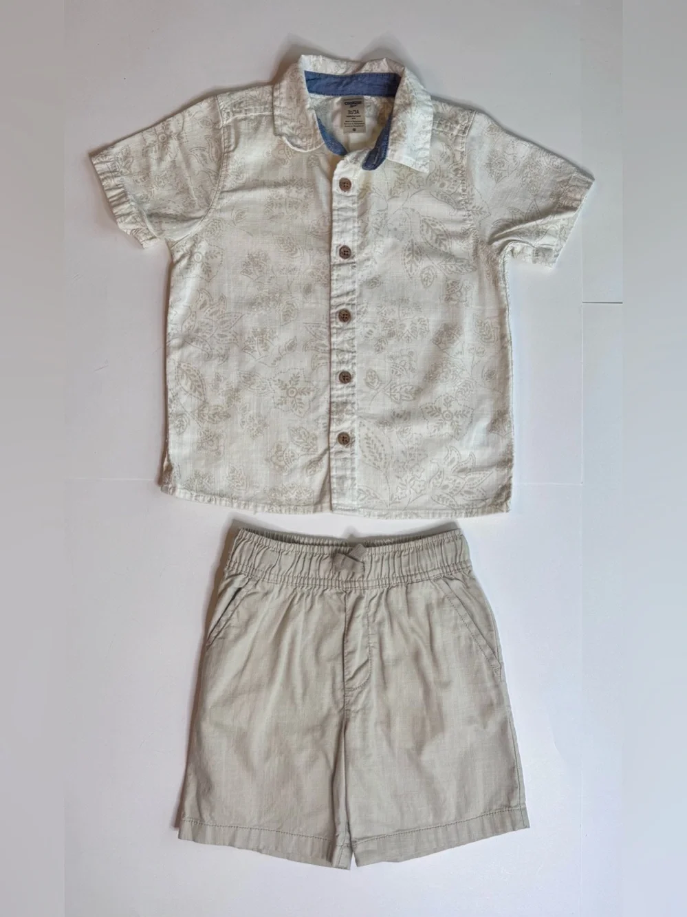 OshKosh B’gosh Boys 2-Piece Outfit Set Button-Up Shirt & Pull-On Shorts Size 3T